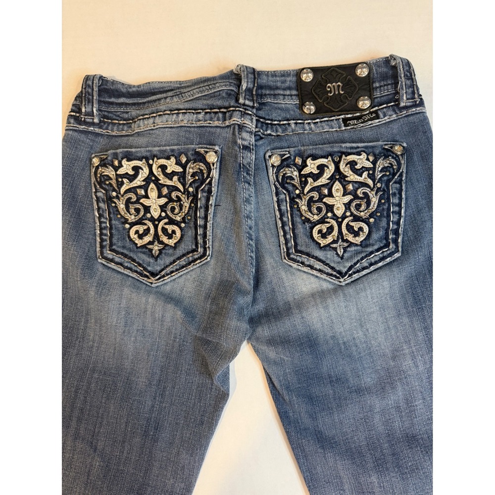 Miss Me Bootcut Jeans Blue Embroidered Crystal Embellished Size 29 - Picture 2 of 14